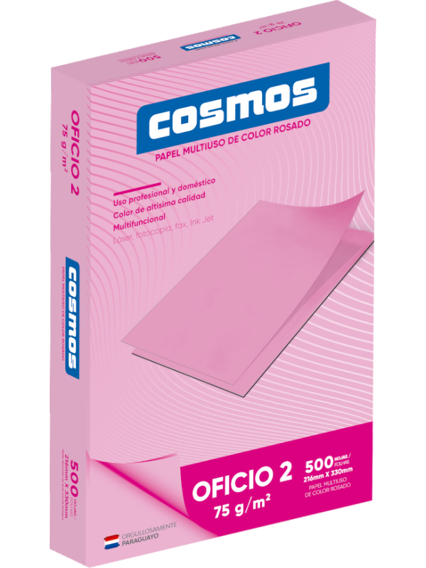 Resma papel Color Rosa Oficio 75 Grs (Caja x10) COSMOS