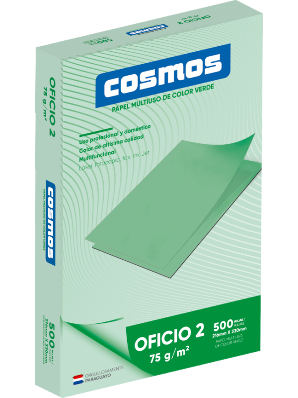 Resma papel Color Verde Oficio 75 Grs (Caja x10) COSMOS