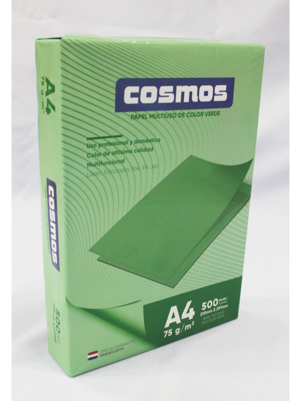 Resma papel Color Verde A4 75 Grs (Caja x10) COSMOS